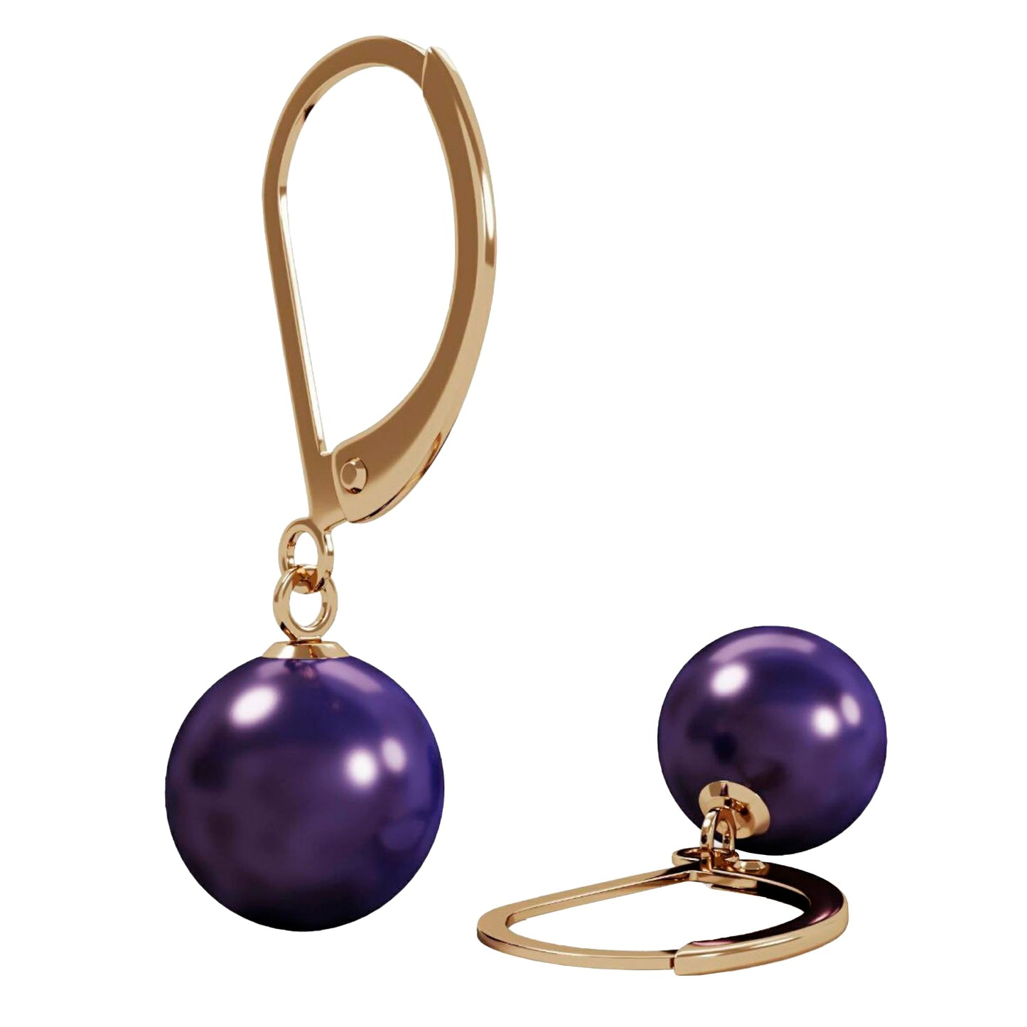 Lova Jewelry Pearl Drop Earrings Leverback Hoop Earrings for Women (Midnight Plum)