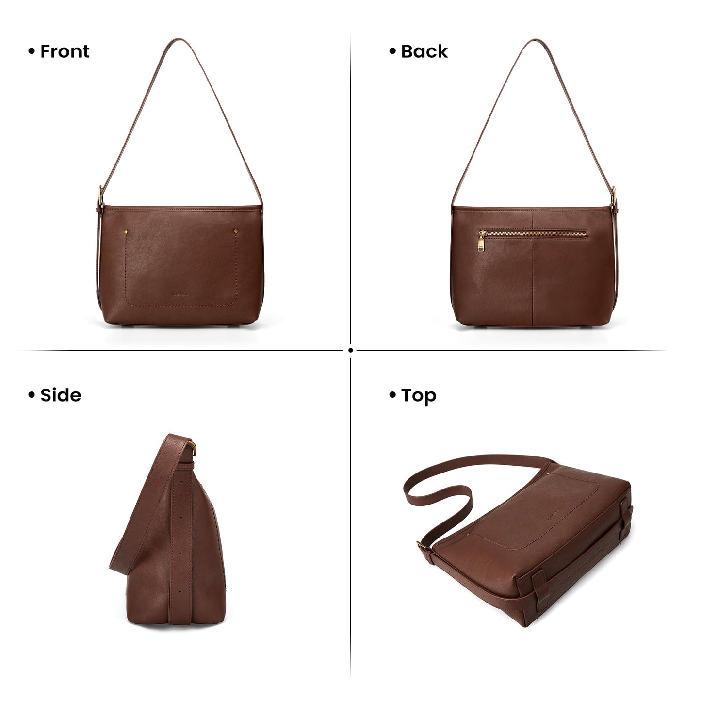 befen Genuine Leather Crossbody Bags for Women Brown Shoulder Bag Soft Leather Purse for Women Medium Size Shoulder Bag with 7 RFID Blocking Card Slot Hobo Crossbody Bags with Adjustable Strap