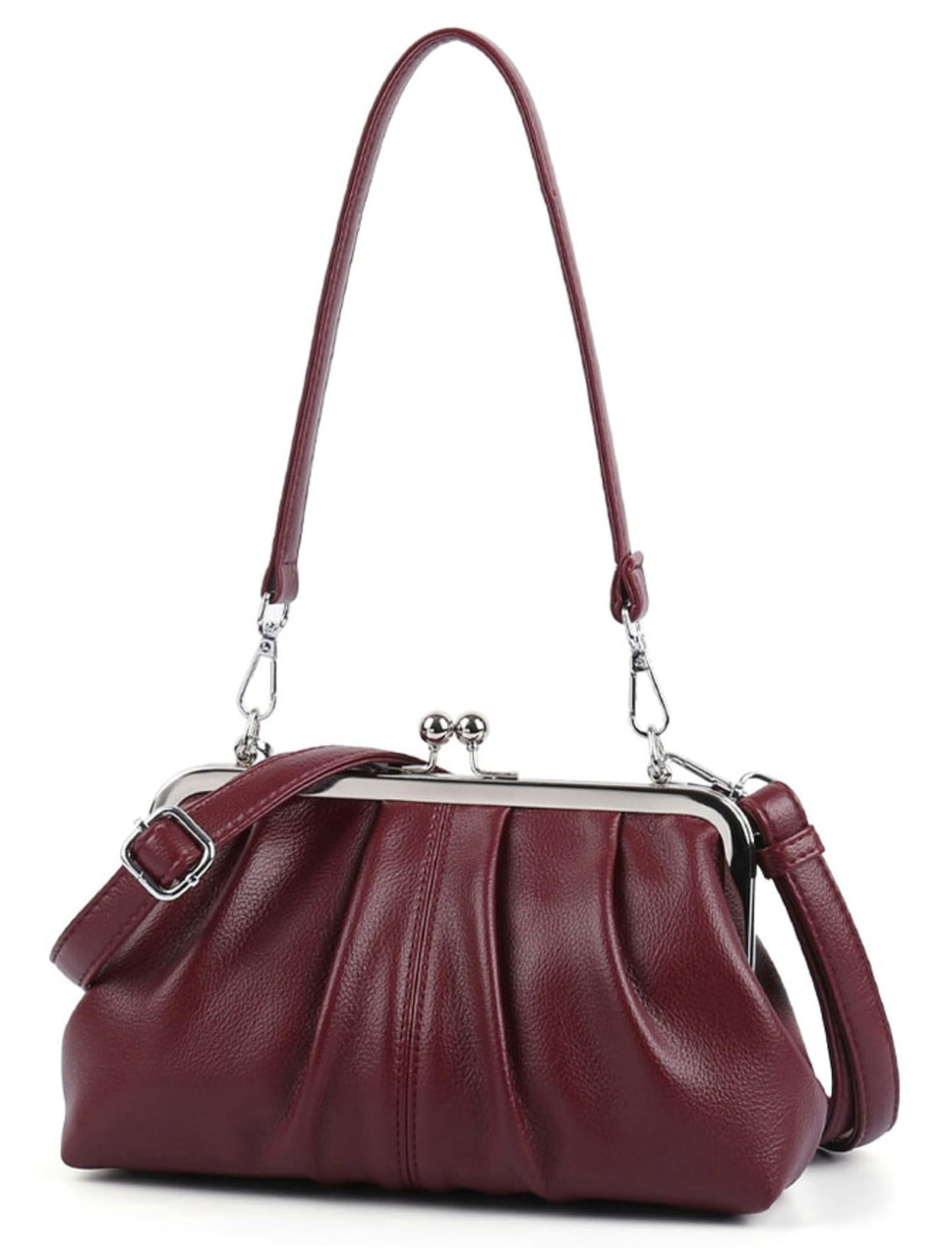 Slouchy Women's PU Leather Kiss Lock Hobo Crossbody Bag Kiss Clasp Purse Crossbody Shoulder Bags Wallet Handbags Tote Purses