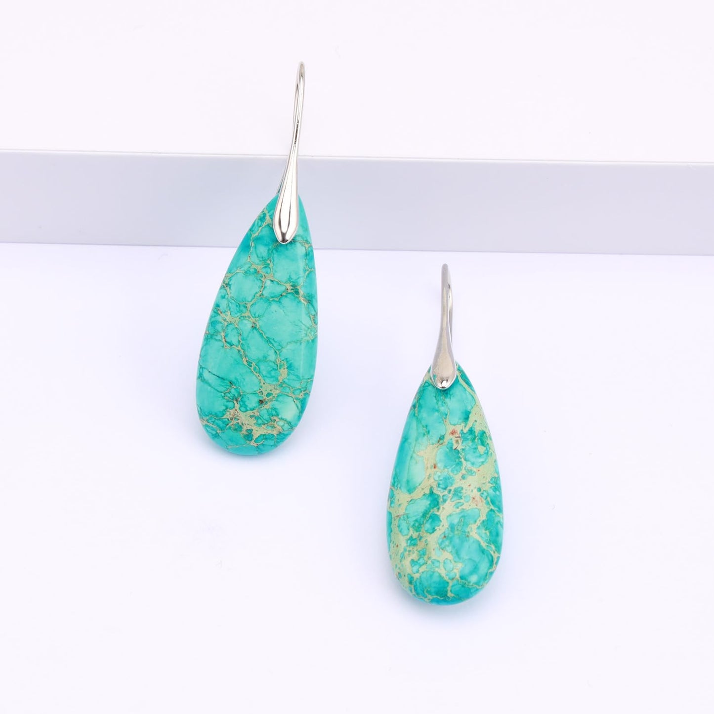 Lettarius Natural Crystal Healing Moon Stone Drop Earrings for Women Sea Sediment Rock Teardrop Birthstone Sapphire Turquoise Quartz Dangle Silver Plated Jewelry