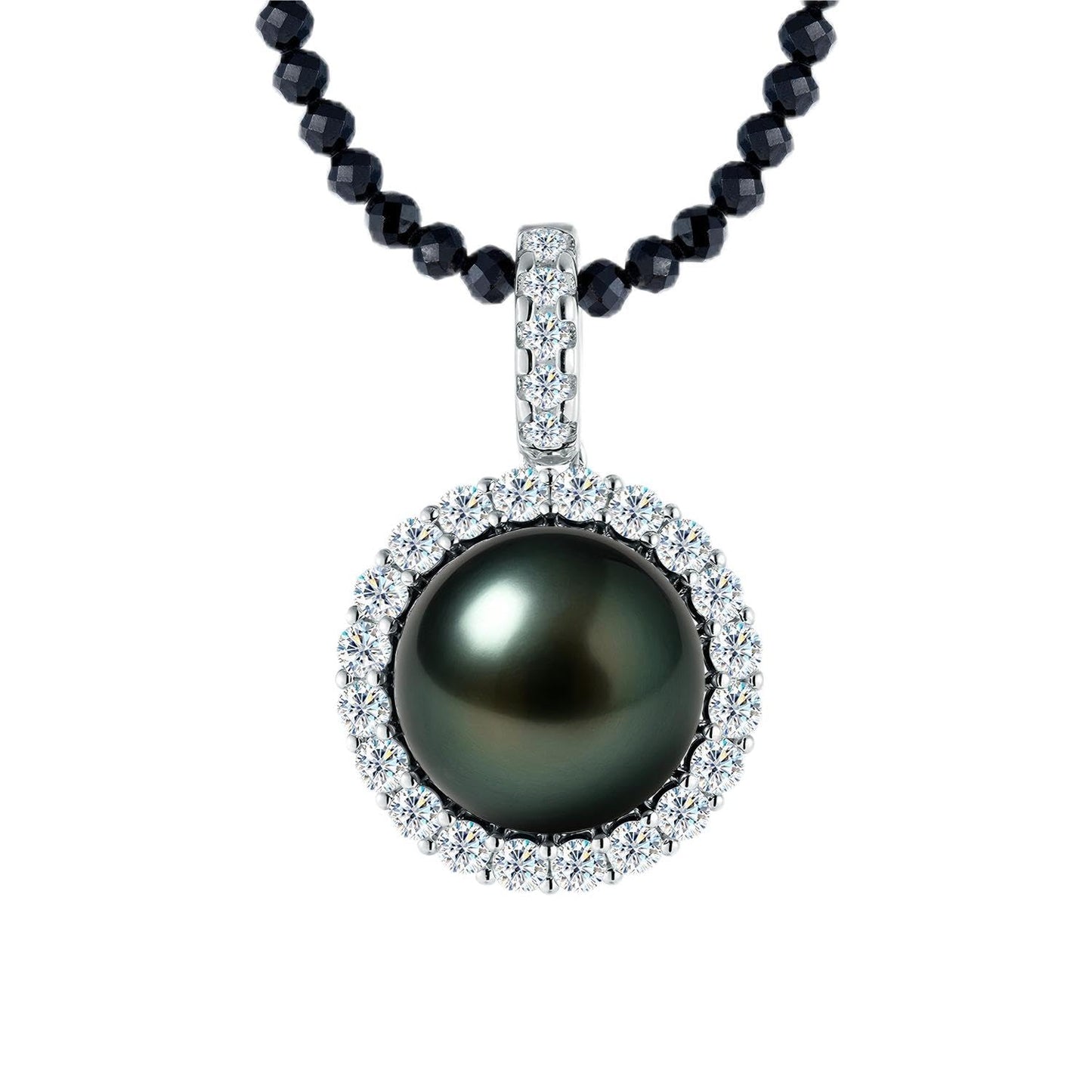 Genuine Tahitian Black Pearl Necklace - Mother's Day Birthday Gifts for Wife Mom Daughter, Jewelry Gifts for Wedding Anniversary, 12-13mm Seawater Pearl with Sterling Silver Moissanite Pendant