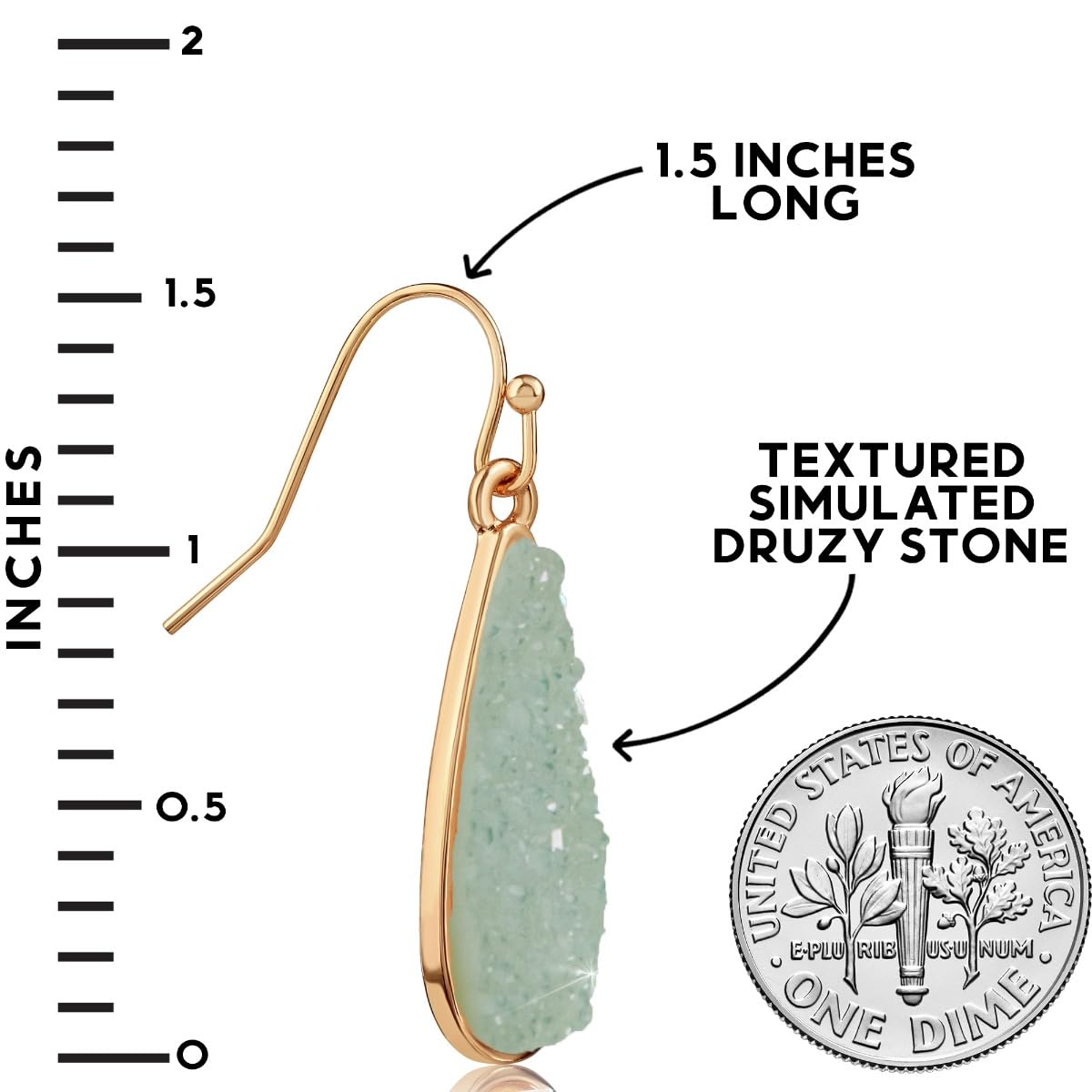 Mint Green Earrings for Women Dangling - Simulated Aqua Green Dangle Earrings for Women, Teardrop Simulated Druzy Boho Drops, Sparkly Dangling Dangly Tear Drop Jewelry, Bohemian Long Elegant Dangles