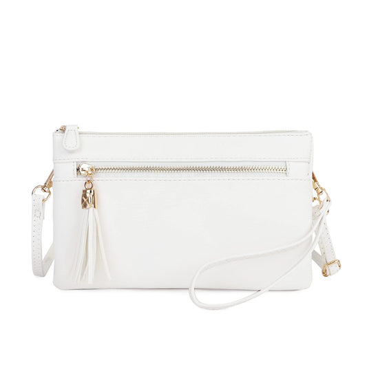 Solene Women's Lightweight Multi Compartment Wristlet Clutch Wallet Crossbody Bag - (WU021-WHITE)