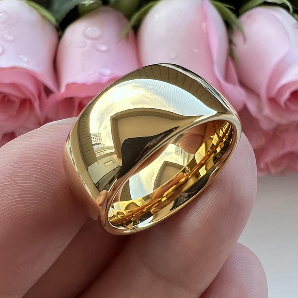 TUTISS 10mm Gold Tungsten Rings for Men Women Engagement Wedding Bands Domed Polished Comfort Fit Size 13