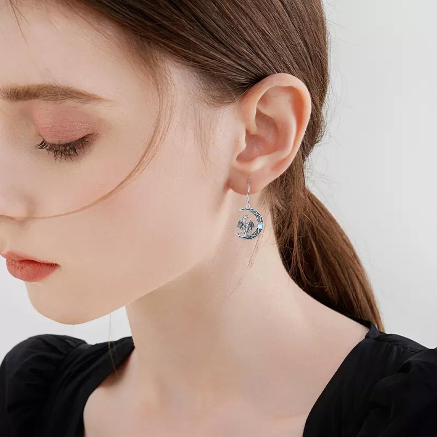 Dragon Earrings 925 Sterling Silver Celtic Moonstone Dragon Dangle Earrings for Women Dragon Jewelry Gifts for Women