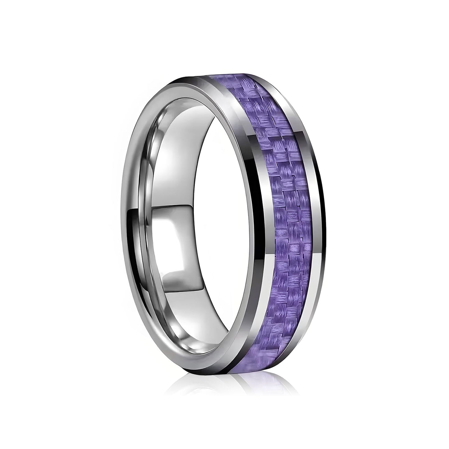 HJIMMNHONG New Carbon Fiber Fashion Rings Double Beveled Edge Delicate Polished Simple Stainless Steel Mens and Women Rings,8mm,Purple,Size 8