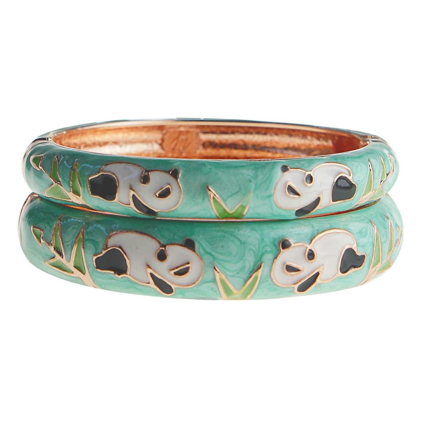UJOY Cloisonne Bangles Gorgeous National Floral Panda Set Enameled Plated Handcrafted Bracelets Jewelry Gifts 55C43 Panda Green