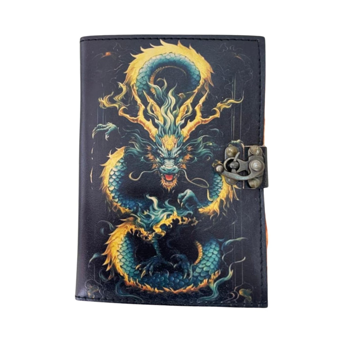 The Arcane Dragon – Handmade Antique Deckle Edge Paper Leather Journal with Embossed Dragon Cover & Lock Closure – Vintage Writing Diary, Fantasy Spell Book, Sketchbook, Gift for Writers & Artists