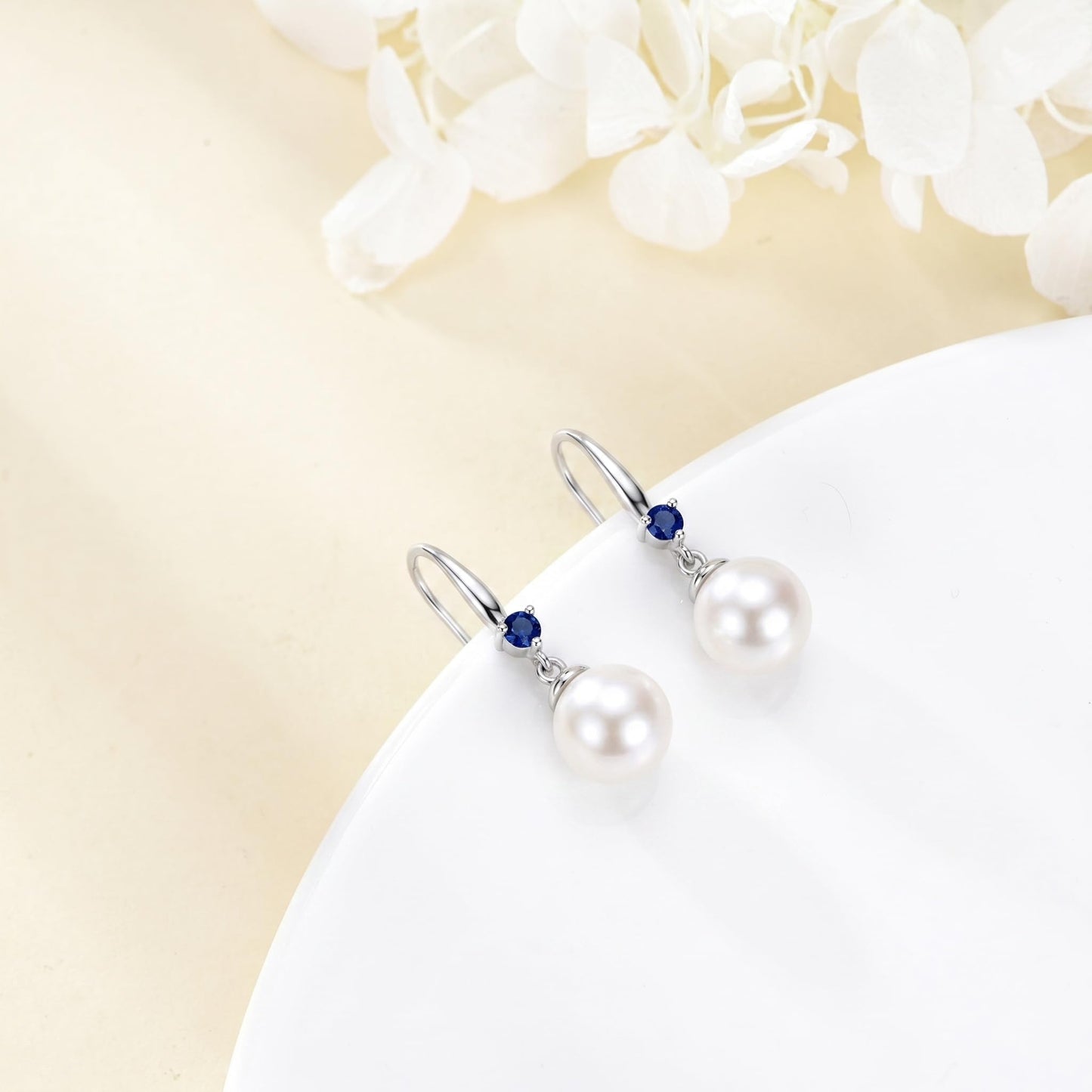 925 Sterling Silver Pearl Leverback Earrings Dangle Drop Birthstone Jewelry Gifts for Women (White Pearl-September)