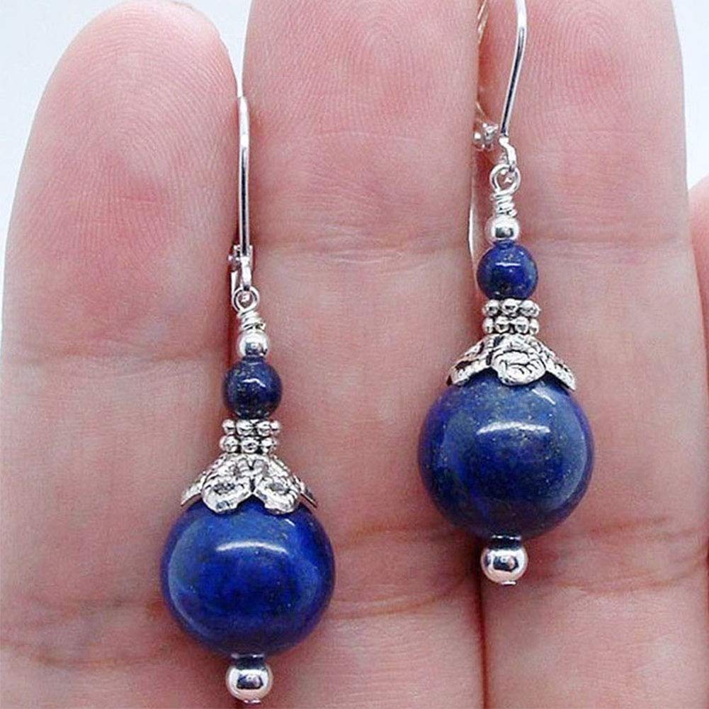 Turquoise Earrings for Women Double Lapis Lazuli Drop Earring Round Bead Navy Blue Earrings Dangle Fashion Jewelry Gift