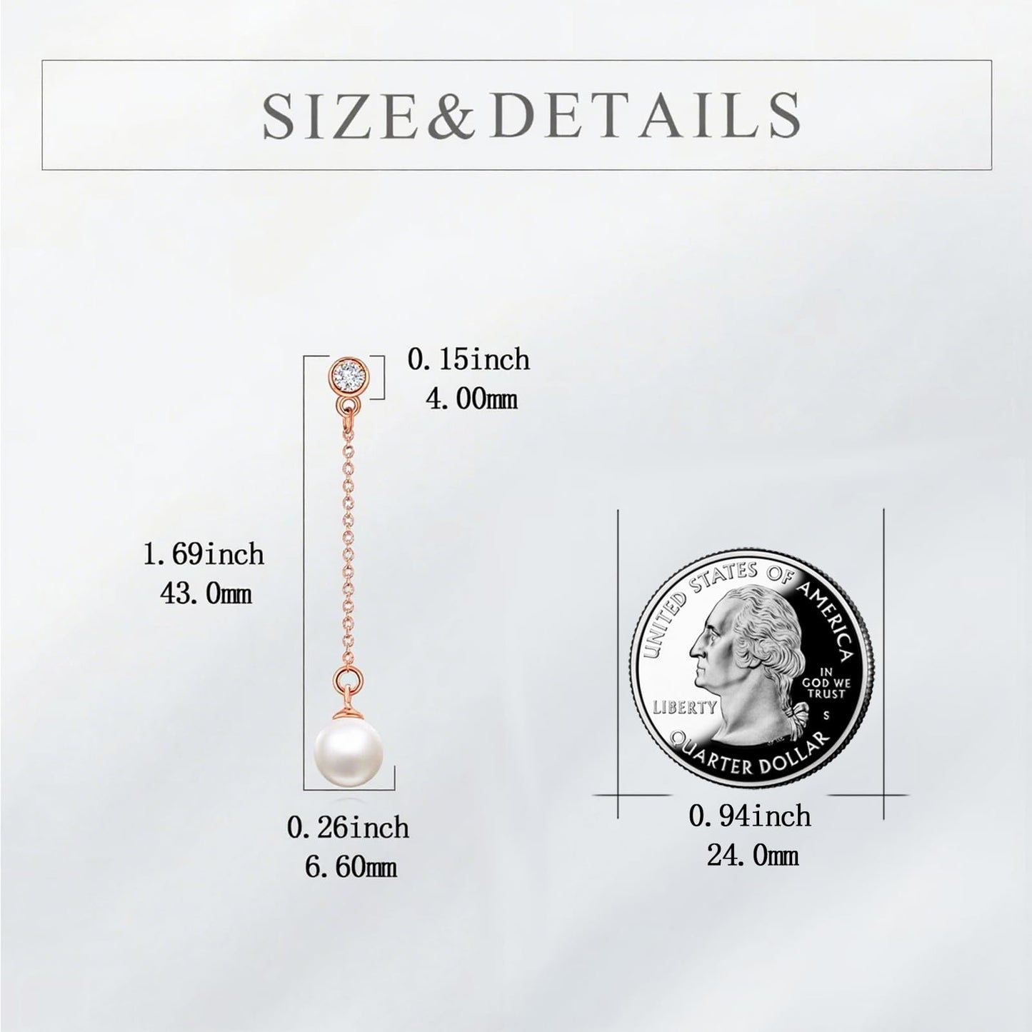 POPLYKE Rose Gold Plated Pearl Drop Earrings Sterling Silver Threader Long Chain Pearl Earrings Jewelry Gifts for Women