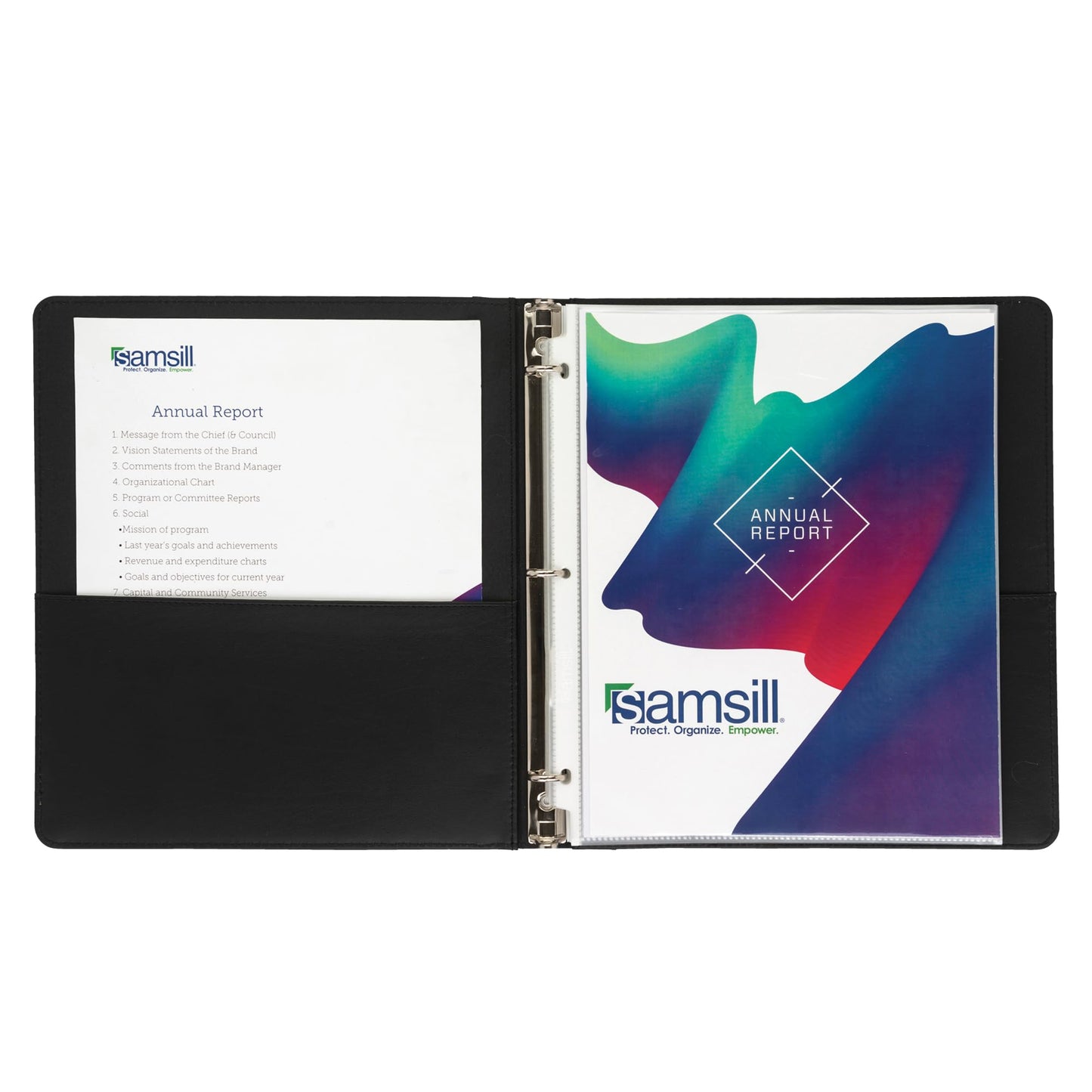 Samsill 0.5 Inch 3 Ring Binder, Leather, Black with Contrast Stitching, 8.5X 11 Inch, 3 Rings, Notebook Binder, Portfolio Organizer, Planner, Journal