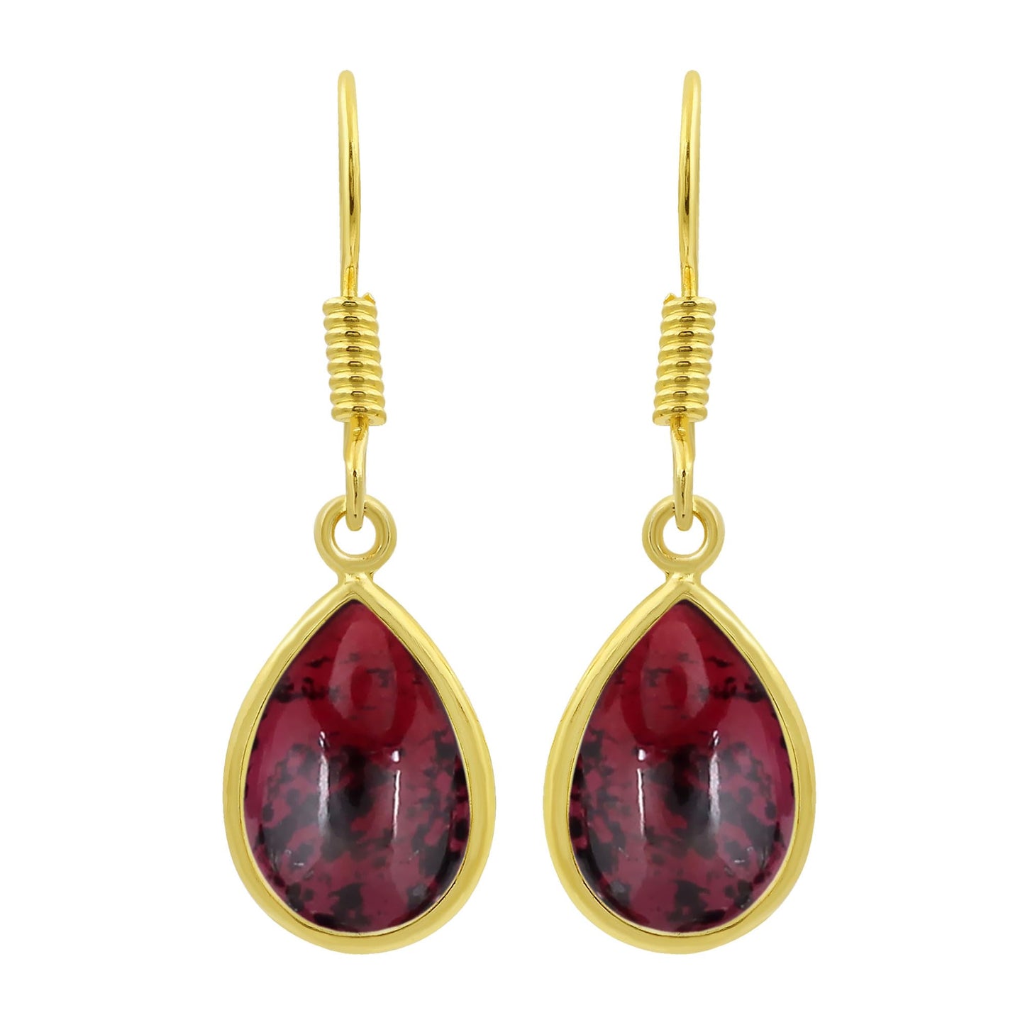 Natural Garnet 14K Yellow Gold Plated Dangle Earrings for Women - January Birthstone Red Gemstone Vintage Style Handmade Jewelry Earrings - Mother's Day Gifts for Her