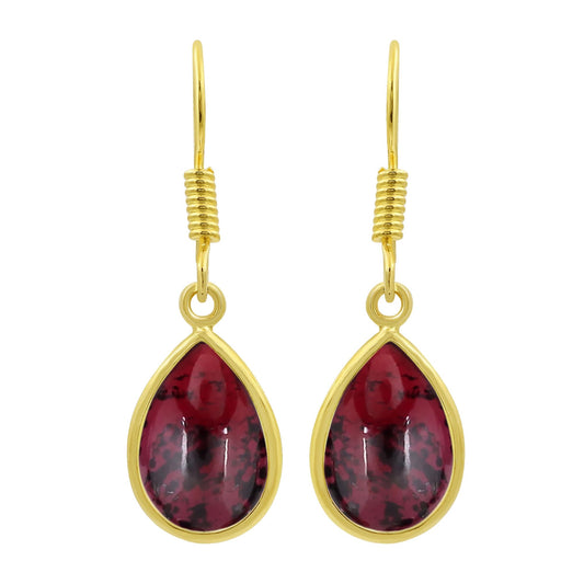 Natural Garnet 14K Yellow Gold Plated Dangle Earrings for Women - January Birthstone Red Gemstone Vintage Style Handmade Jewelry Earrings - Mother's Day Gifts for Her