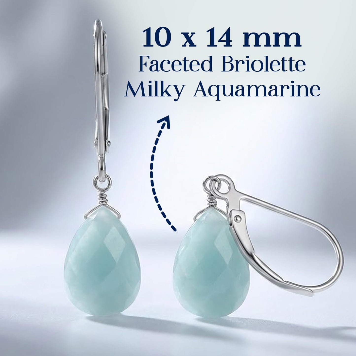 GemInspire Natural Milky Aquamarine Teardrop Dangle Earrings for Women, Leverback Pear Shaped Gemstone, 925 Sterling Silver Leverback, Handmade March Birthstone Jewelry Gift