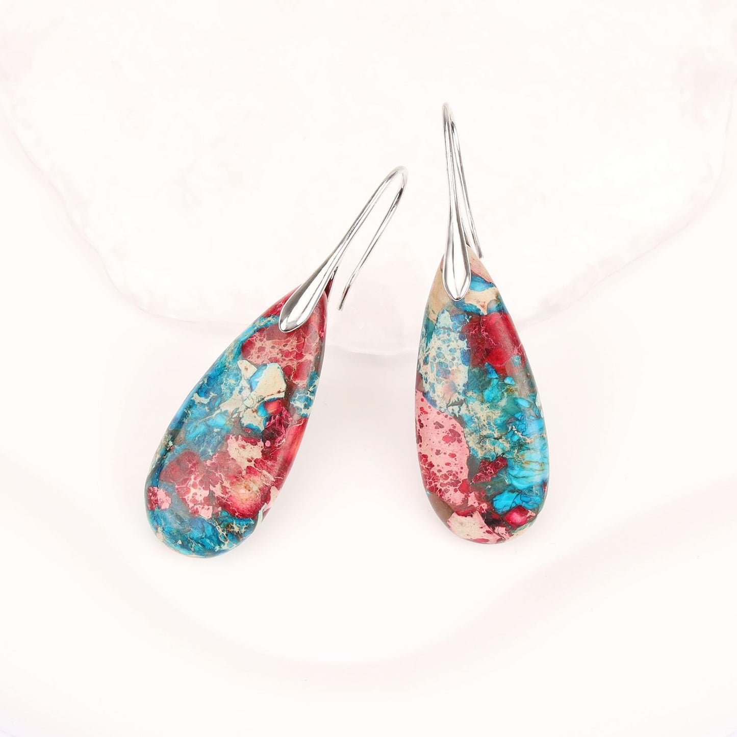 Lettarius Natural Crystal Healing Moon Stone Drop Earrings for Women Sea Sediment Rock Teardrop Birthstone Quartz Dangle Silver Plated Jewelry