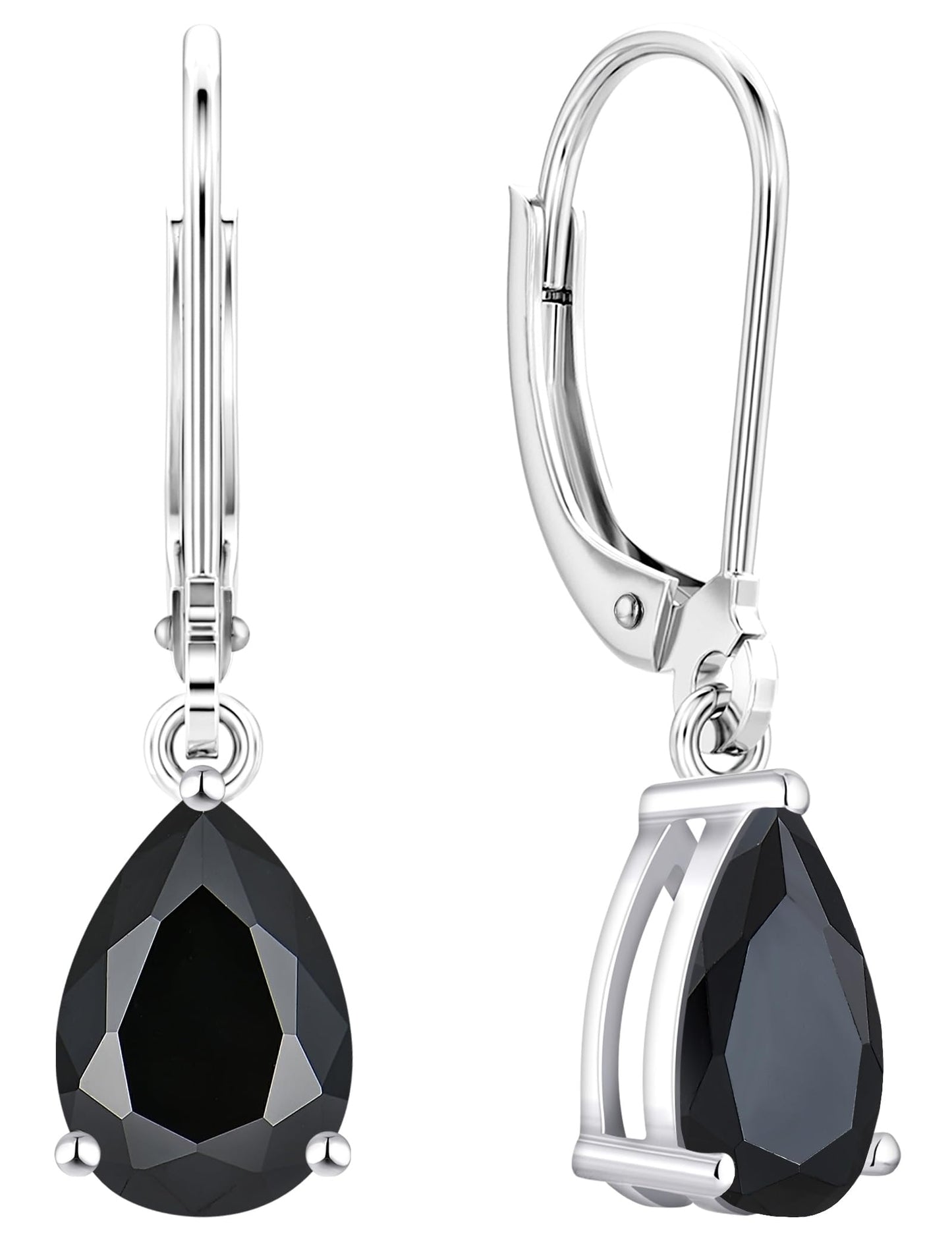 YL 925 Sterling Silver Teardrop Dangle Drop Earrings for Women 7x10 MM Solitaire Black Zirconia Leverback Jewelry
