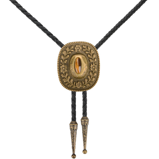 Superkred Bolo Tie for Men - Bolo Tie Necktie, Western Style Vintage Accessories, Leather Necktie Rope Cord (Tiger's Eye Stone-Bronze)