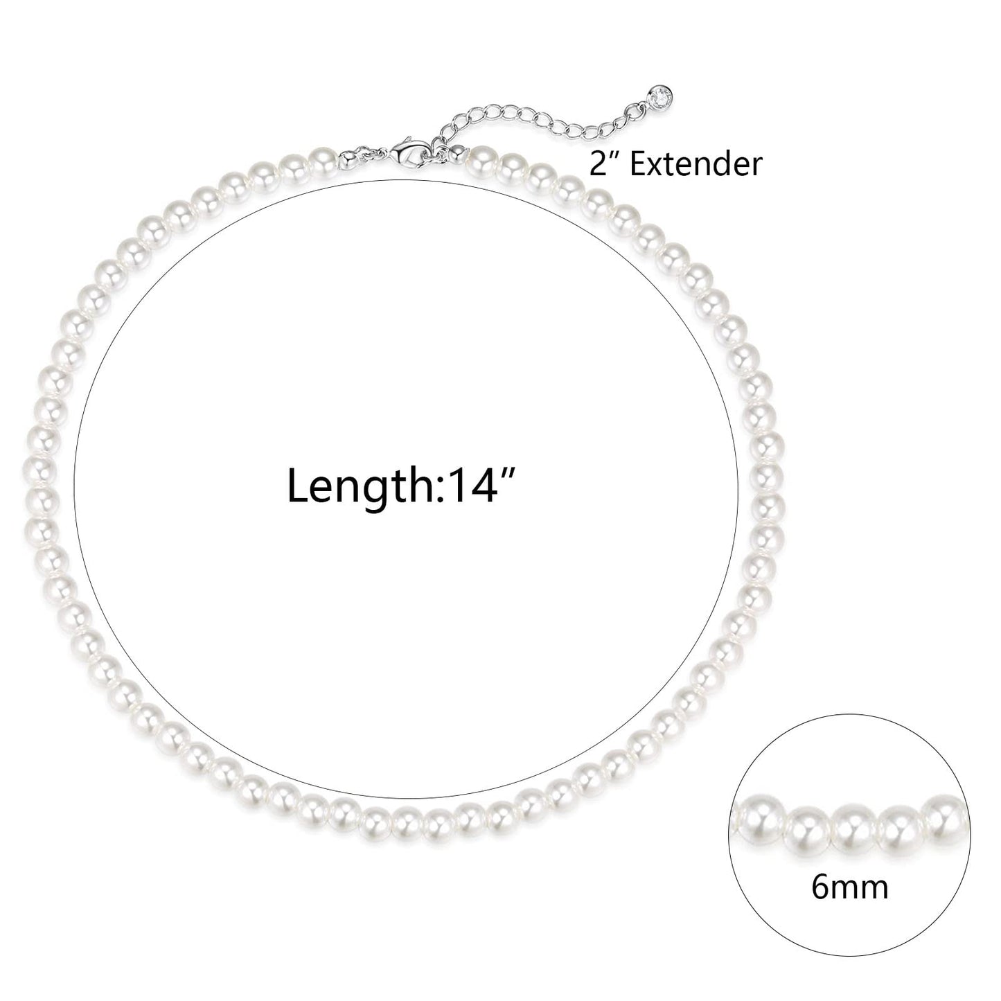 Zeffy Pearl Necklace for Women, 6MM Dainty Round Imitation Pearl Choker Necklace Wedding Delicate Jewelry for Women Simple Bridesmaid Jewelry Valentines Day Gifts