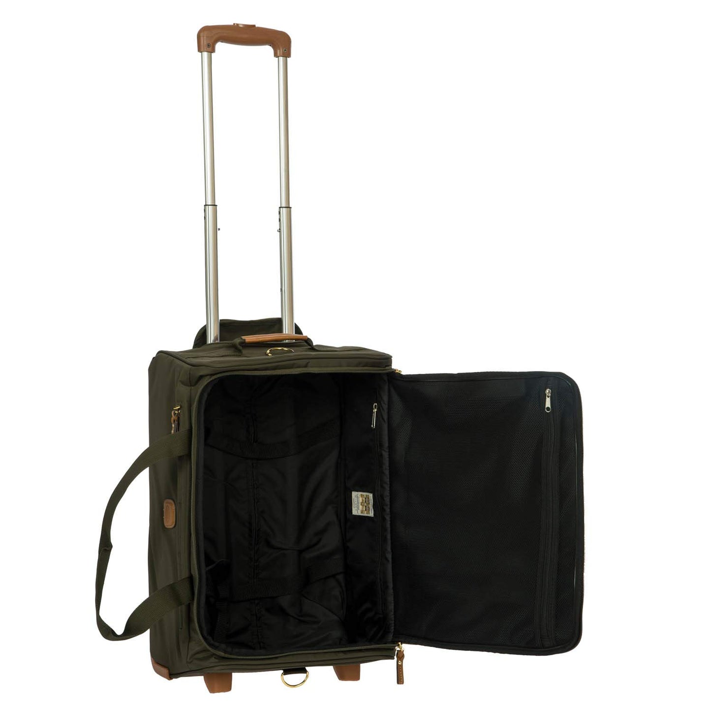 Bric’s X-Bag 21” Rolling Duffel – Water-Resistant Recycled Nylon Carry-On with Silent Wheels, Leather Details, Exterior Zipped Pocket, Garment Straps & Detachable Shoulder Strap – Olive