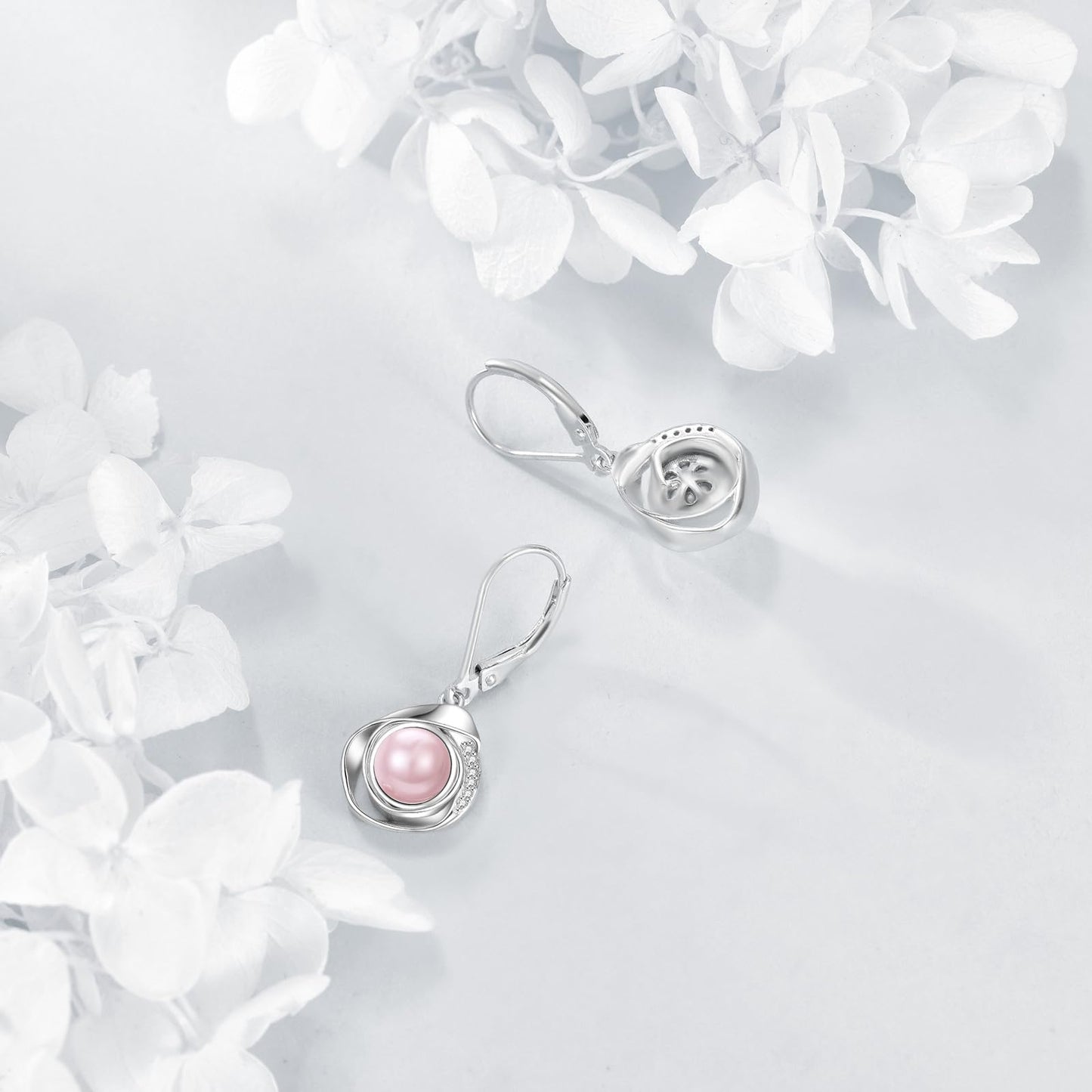 925 Sterling Silver Pink Pearl Leverback Earrings Dangle Drop Jewelry Gifts for Women (Pink Pearl)