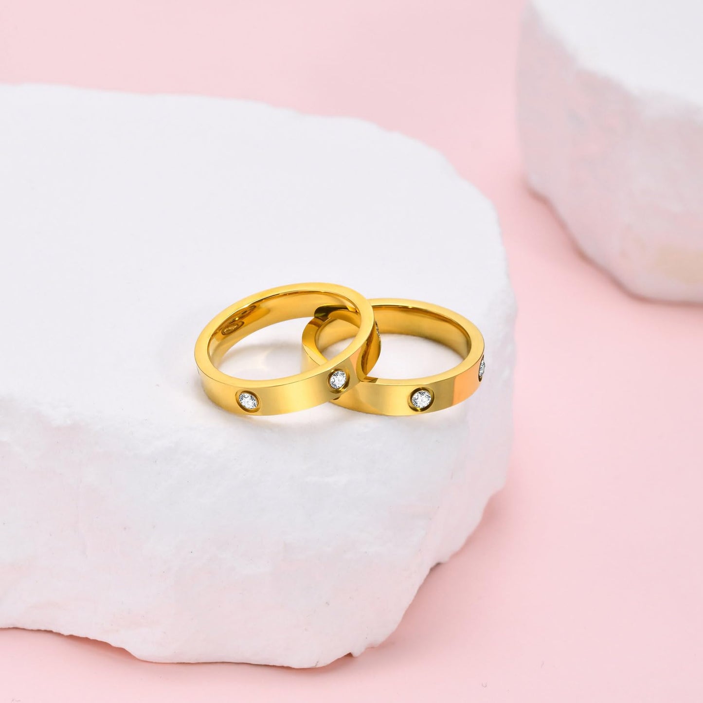 MPRAINBOW Gold Rings for Women - 18K Gold Plated Stainless Steel Cubic Zirconia FriendshipBand Wedding Party Trendy Jewelry,Christmas Birthday Gift for Mom Girlfriend