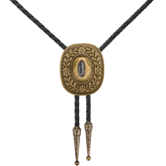 Superkred Bolo Tie for Men - Bolo Tie Necktie, Western Style Vintage Accessories, Leather Necktie Rope Cord (Black Gem-Bronze)