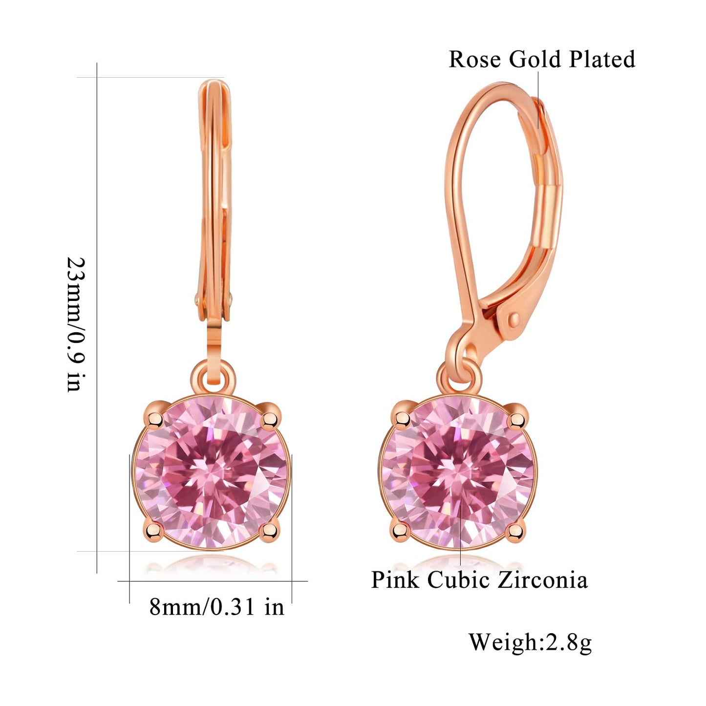 CiNily Dangle Earrings for Women Ladies Pendant Earrings 14K Rose Gold Plated Drop Earring CZ Pink Cubic Zirconia Leverback Dangle Earrings for Sensitive Ears Hypoallergenic Fashion Jewelry