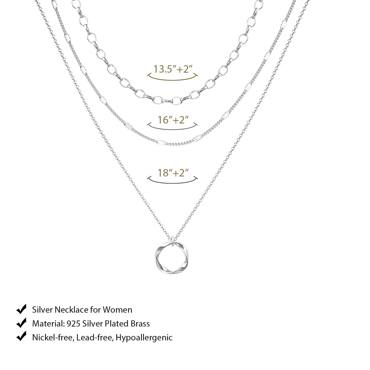 OGD Silver Layered Necklaces for Women 925 Silver Plated Dainty Stackable Choker Necklaces Trendy Layering Circle Paperclip Chain Cute Pendant Collars Necklace Set Gold Jewelry for Women