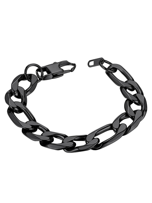 ChainsHouse Black Figaro Bracelet for Men Women, 13mm 7.5" Link Chain Bracelet Punk Hip Hop Jewelry Stainless Steel Figaro Bracelets
