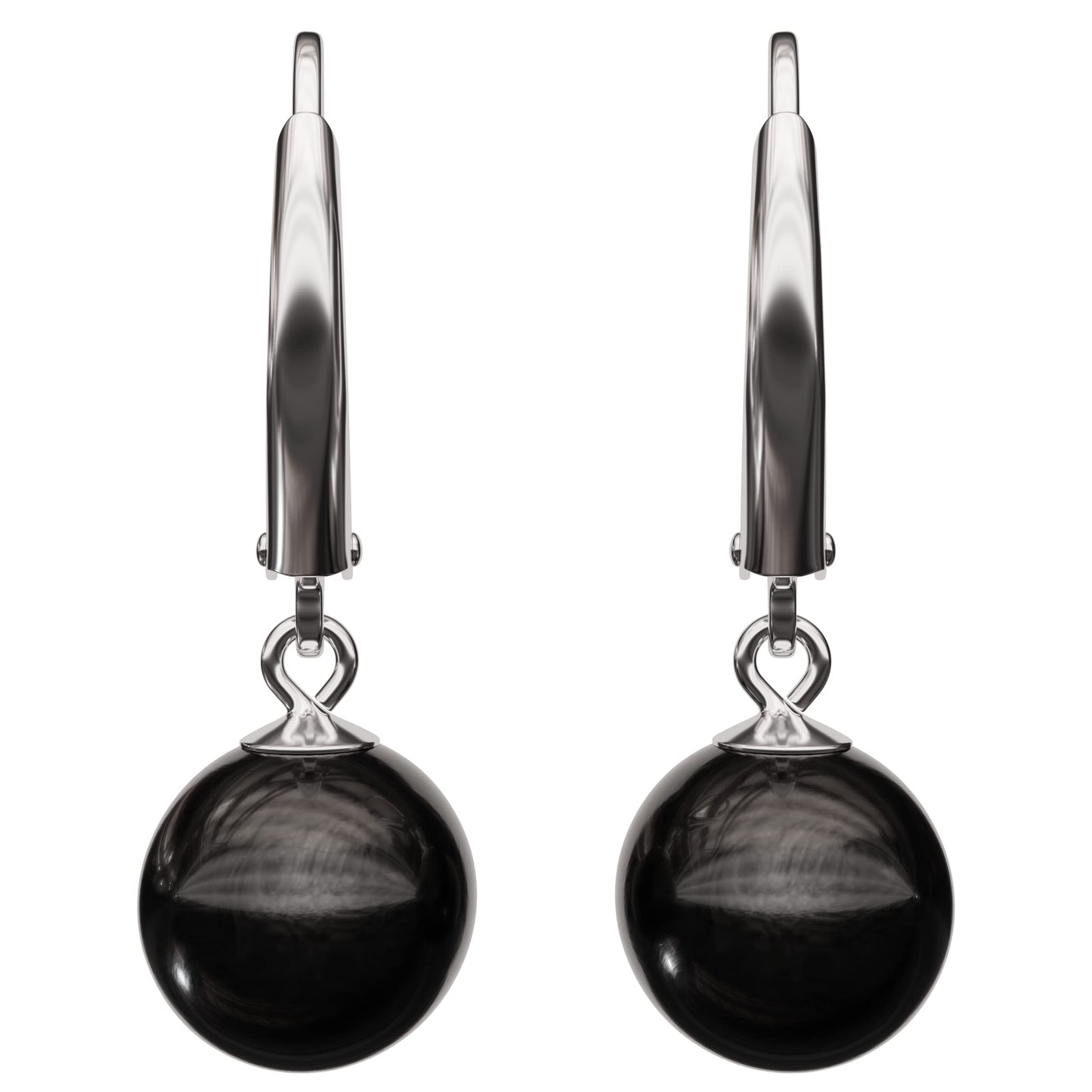 Lova Jewelry Pearl Drop Earrings Leverback Hoop Earrings for Women (Black)