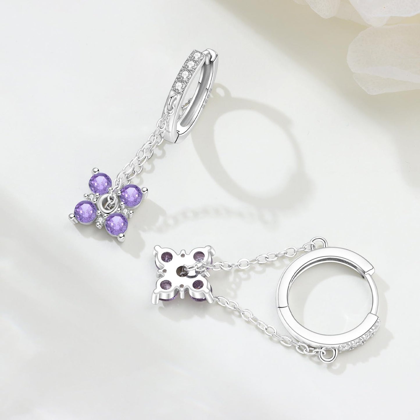 vireau 925 Sterling Silver Drop Earrings Dragonfly Flower Moon Star Dangle Earrings Hypoallergenic Sterling Silver Earrings Jewelry for Women (Falling Purple Blossoms)