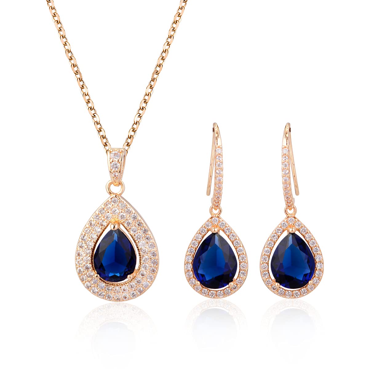 Crystal Wedding Bridal Jewelry Set Teardrop Pendant Necklace Drop Dangle Earrings Set for Bride Bridesmaids Mother of Bride Prom Party Formal Jewelry Set for Women, Copper, crystal,