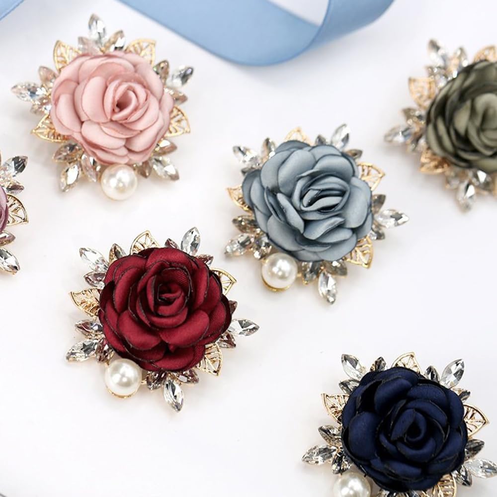 Elegant Rose Flower Brooch Pin for Women Men Wedding Party Gentleman's Essentials Handmade Imitation Crystal Pearl Fabric Flower Lapel Pin Dress Suit Accessories Boutonniere Ideas Gift (Grey)