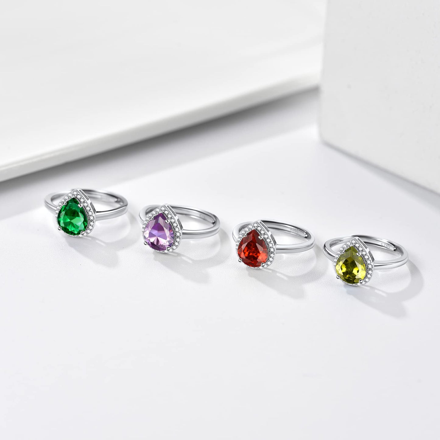 Bestyle 925 Sterling Silver Infinite Birthstone Rings August Teardrop Peridot Crystal Rings, Dainty Love Statement Rings Adjustable, Minimalist Gift on Birthday/Valentines/Thanksgiving/Christmas