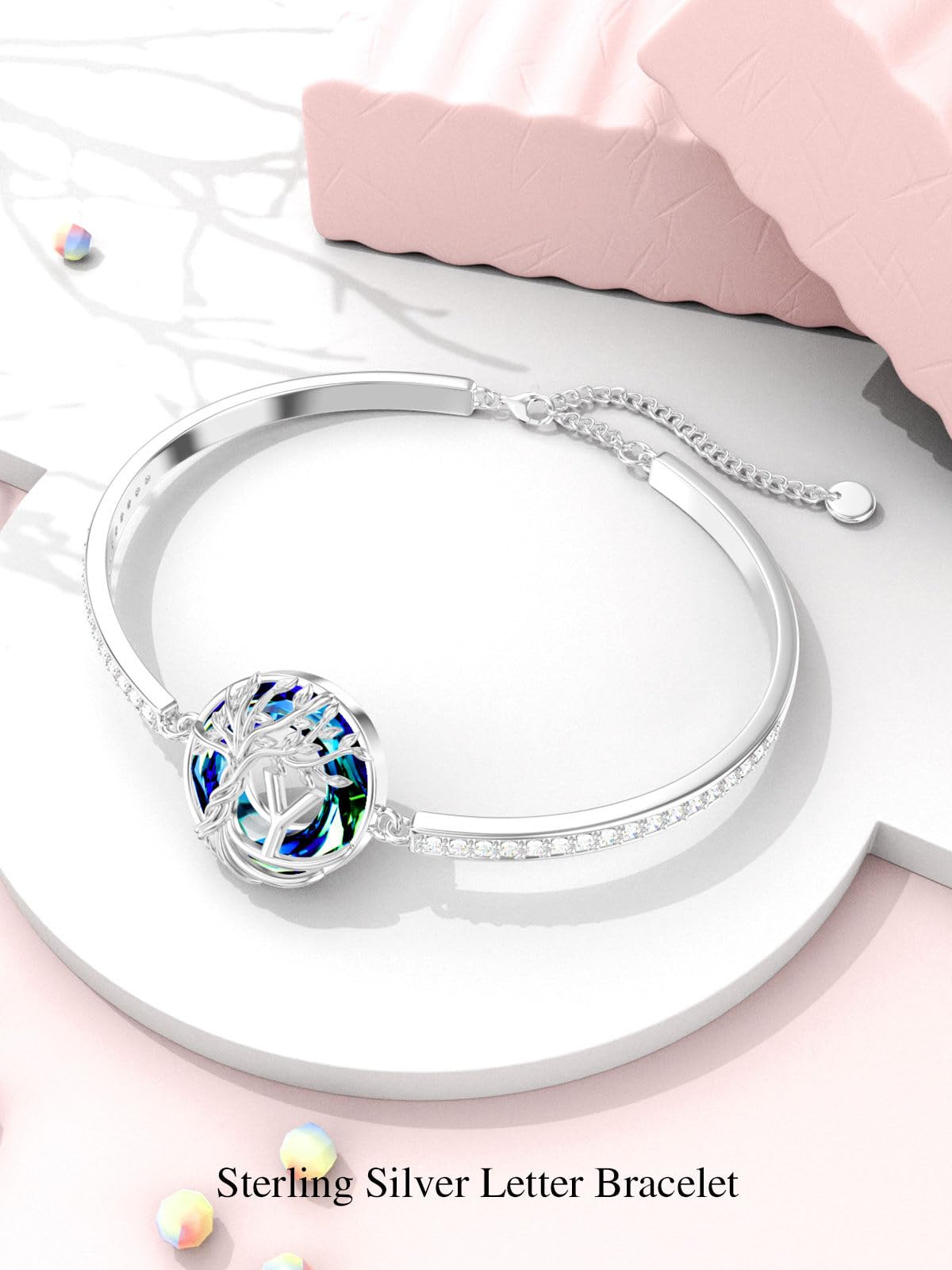 TOUPOP Tree of Life Bracelet Sterling Silver Initial X Letter Bangle Bracelet Family Tree Blue Crystal Jewelry Mothers Day Birthday Gifts for Women Mom Wife
