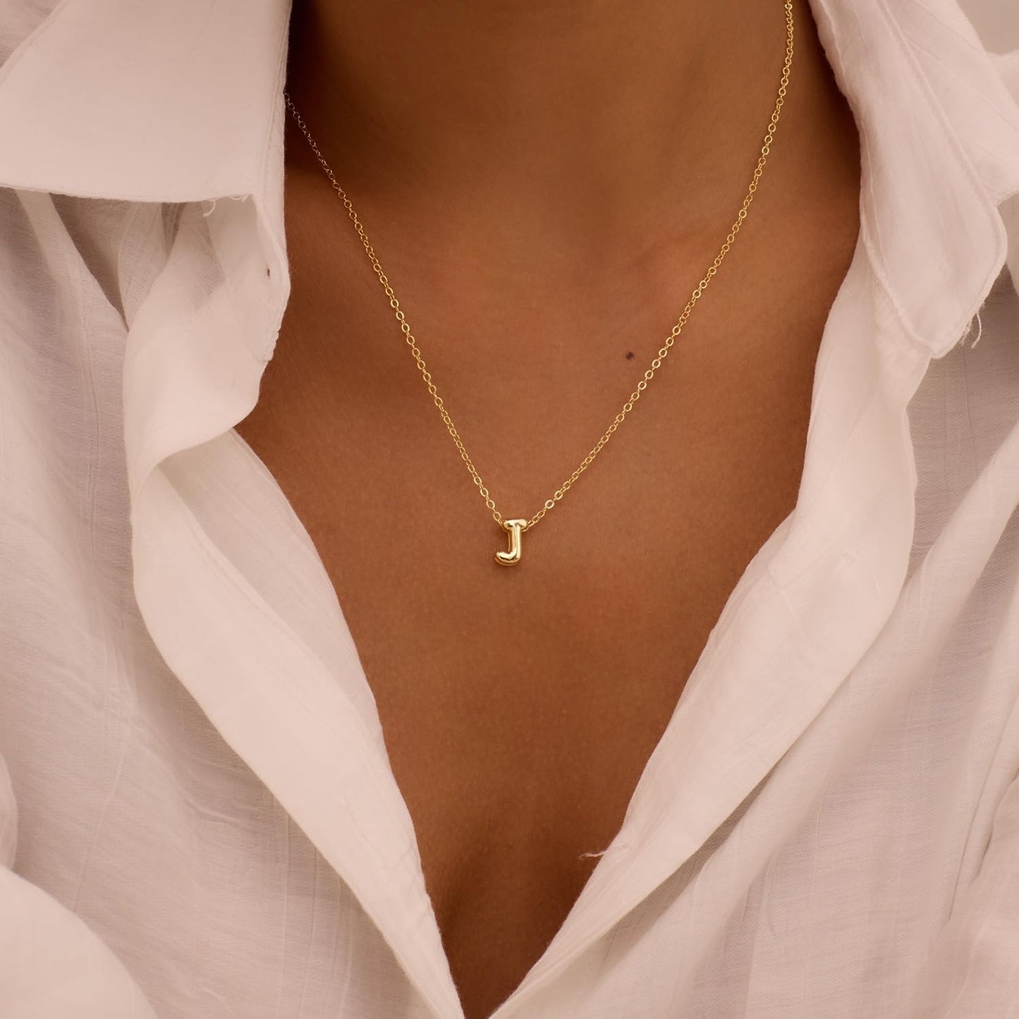 CUEZIY 14K Gold Plated Bubble Letter Necklace Initial Necklaces for Women Dainty Personalized Charm Pendant Name Necklace Cute Non Tarnish Fashion Accessories Teen Gift Trendy Stuff Jewelry Gifts