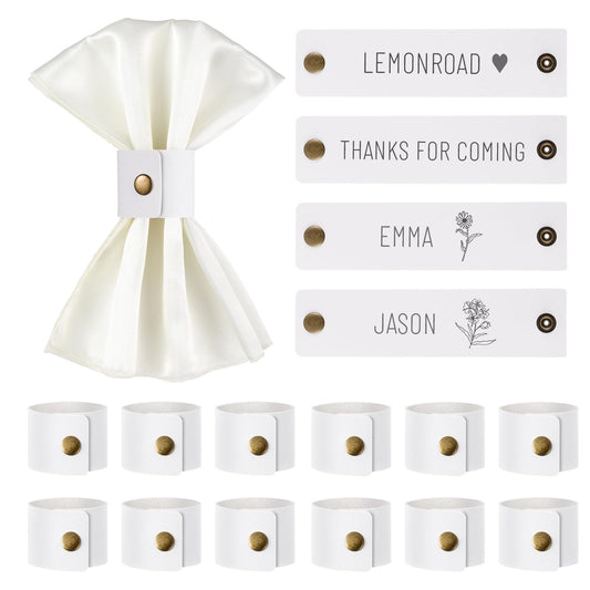 LemonRoad 50 Pcs White Leather Napkin Rings Bulk Vintage PU Buckle Napkin Holder for Farmhouse Dinner Party Wedding Birthdays Table Decoration