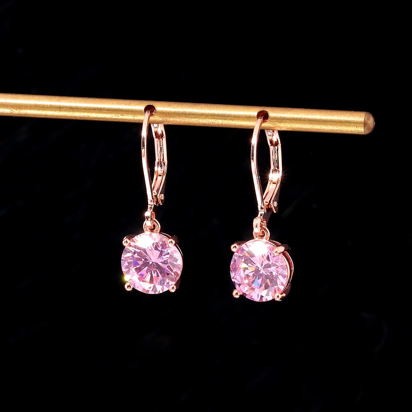 CiNily Dangle Earrings for Women Ladies Pendant Earrings 14K Rose Gold Plated Drop Earring CZ Pink Cubic Zirconia Leverback Dangle Earrings for Sensitive Ears Hypoallergenic Fashion Jewelry