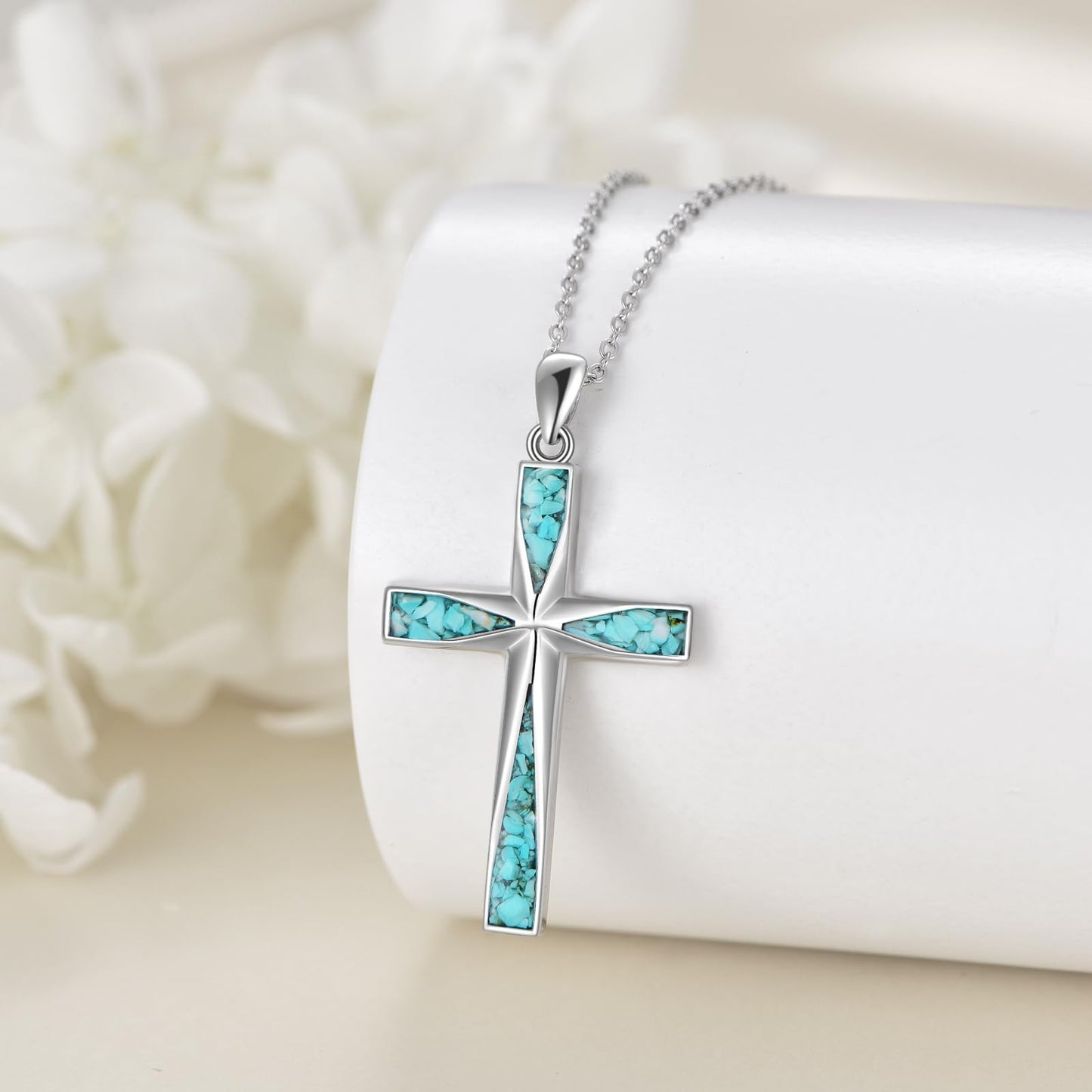 ONEFINITY Cross Necklace Sterling Silver Origami Turquoise Cross Pendant Necklace Religious Jewelry Gifts for Women Men