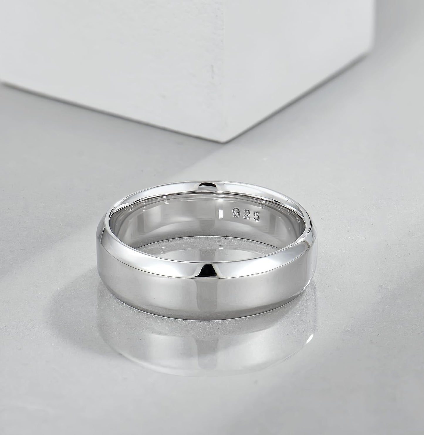 STARCHENIE 6mm Wedding Band 925 Sterling Silver Ring for Men High Polish Finish Beveled Edge Size 10