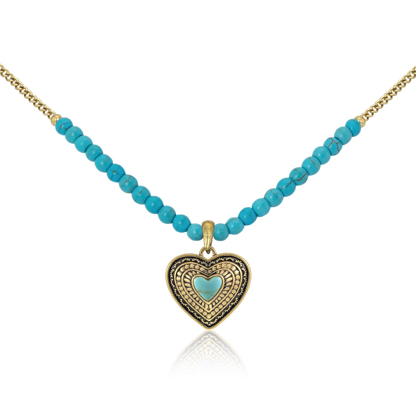 Montana West Wrangler Western Pendant Necklace for Women 14k Gold Silver Heart Statement Turquoise Cowgirl Vintage Trendy Fashion Jewelry WNS-2021G-TQ