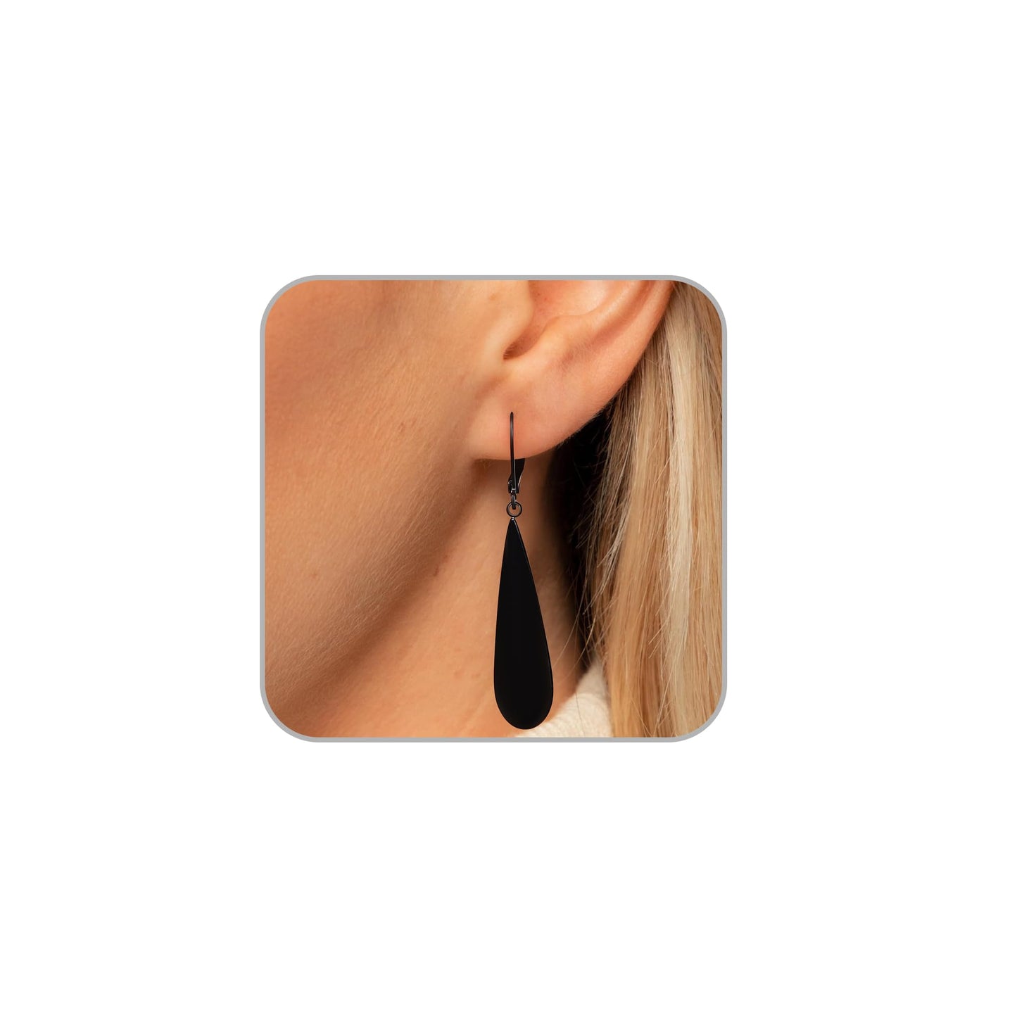 FLYUN 18k Gold Plated Long Teardrop Dangle Earrings For Women Trendy-Hypoallergenic Lightweight Leverback Dangle Earrings For Jewelry Gift(BLACK)