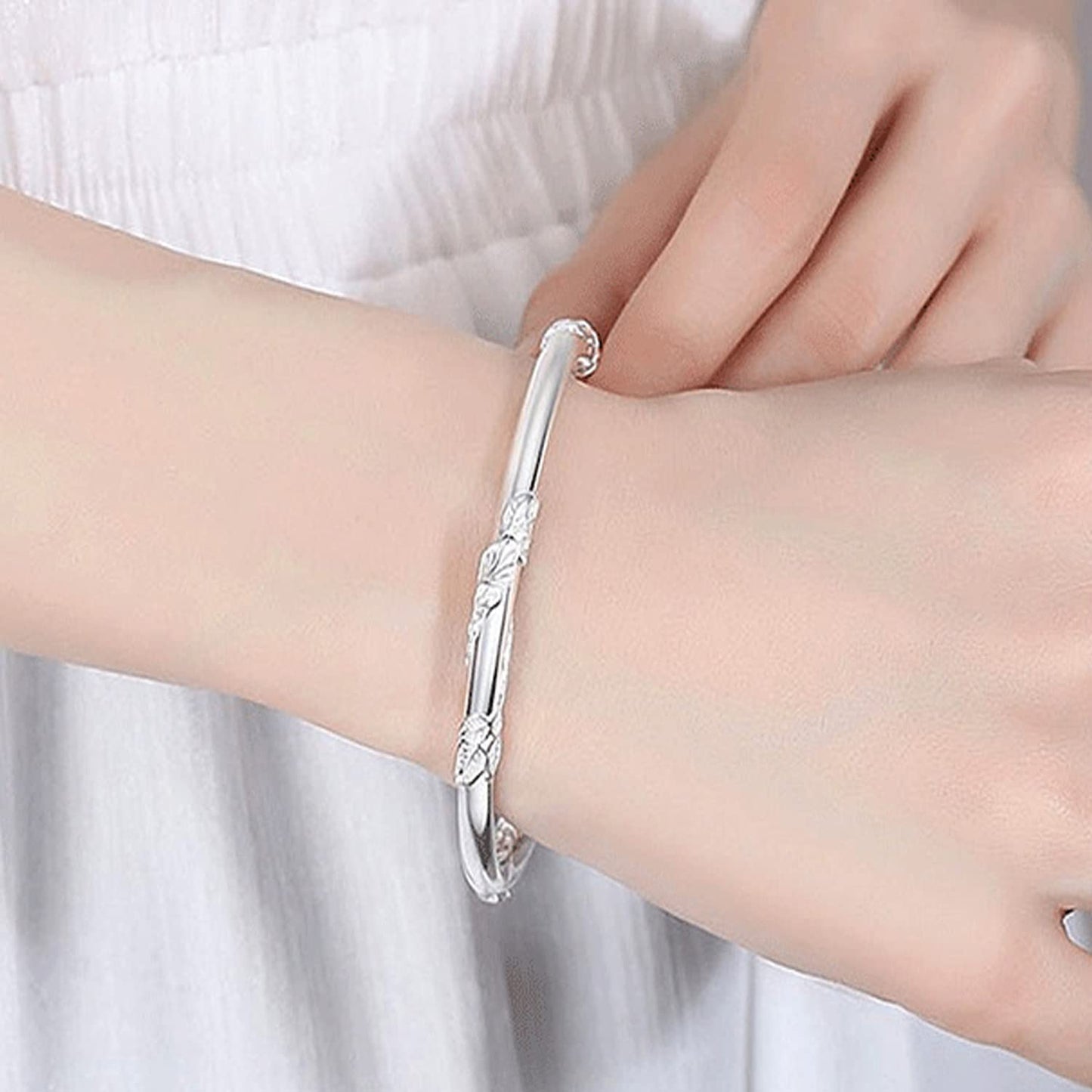 MENGSHA 925 Sterling Silver Bracelet Engrave Bangle Bracelets for Women Handmade Adjustable Bracelets Open Cuff Bracelets Lovefriendship Bracelets Fashion Simple Jewelry Bangles Mom Wife Gift