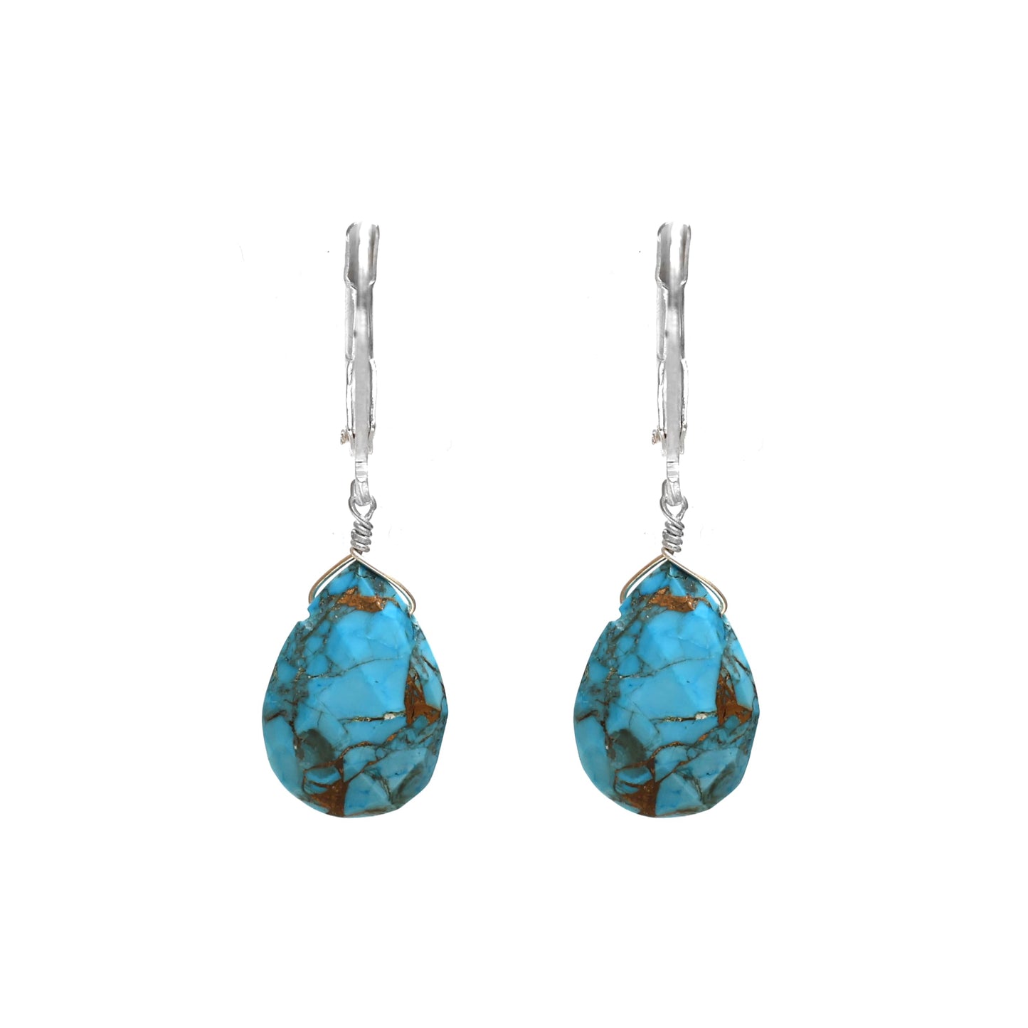 GemInspire Natural Copper Turquoise Teardrop Gemstone Earrings for Women – 925 Sterling Silver Leverback Lightweight Crystal Drop Dangle Earrings Handmade Gift for Mom Wife Girlfriend