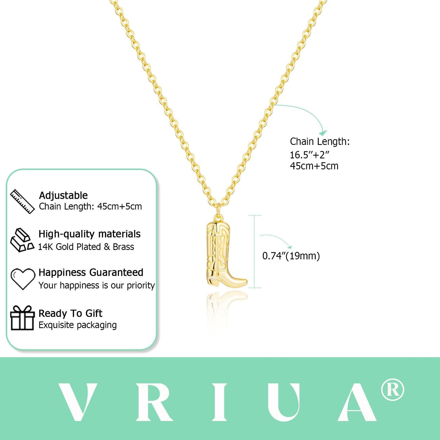 VRIUA Gold Necklace for Women – 14K Gold Plated Dainty Cowboy Boot Necklace Minimalistic Trendy Necklaces for Women Jewelry