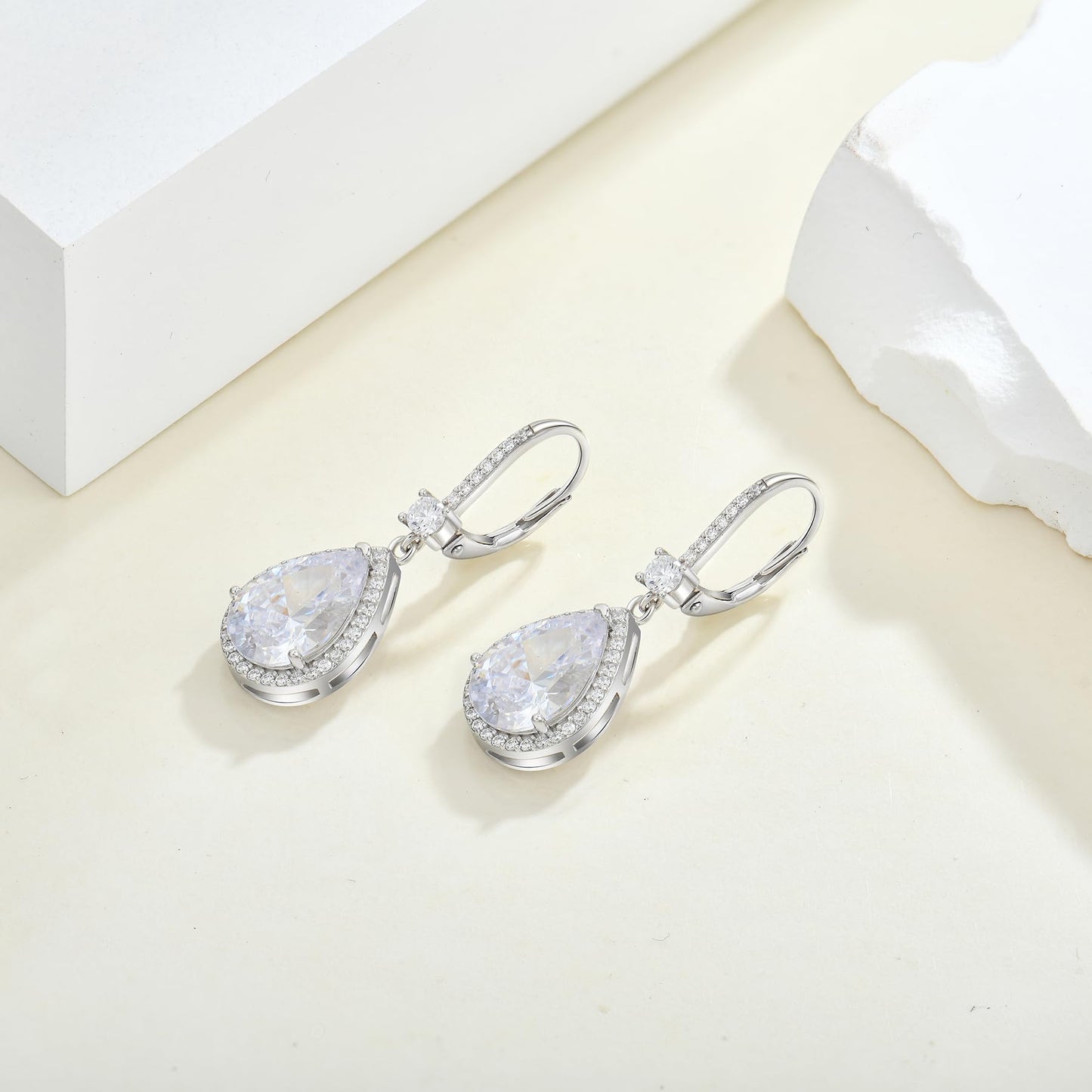 FYNSBLE Dangle Drop Earrings for Women,Sterling Silver White Birthstone Leverback Earrings Hypoallergenic Jewelry for Women