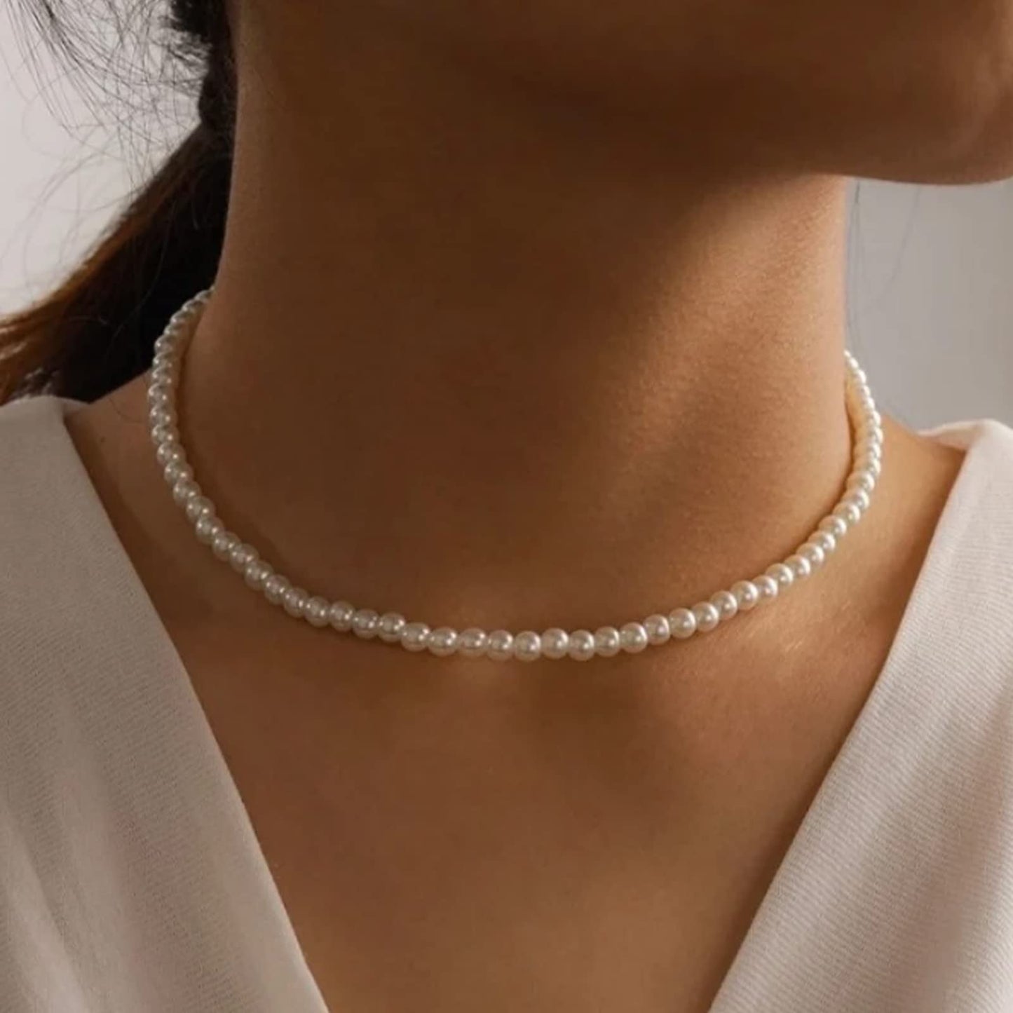 Luxval Pearl Necklace for Women, 4MM Cream White Pearl Jewelry, 14K Silver Plated Handmade Dainty Toggle Clasp Necklace for Women Jewelry Gifts, 14"