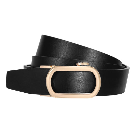 SUOSDEY Women Leather Ratchet Belt for Jeans Pants with Gold Automatic Sliding Buckle,Ladies Dress Belt,Width 1.2"