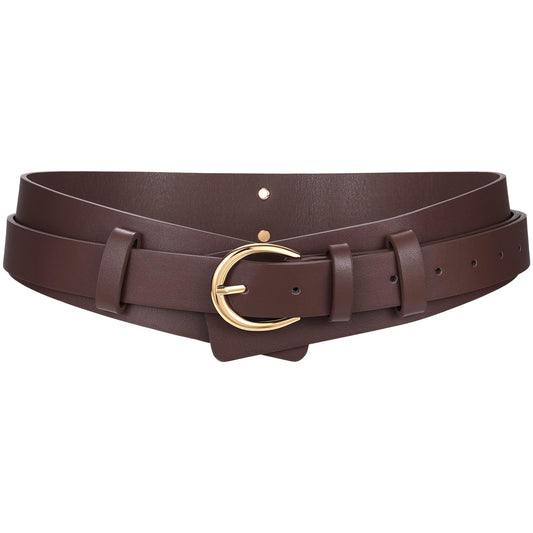 SANSTHS Belt for Women 2-in-1 Waistband for Dress Coats Pants, Women Wide Leather Belt with Fashion Buckle, Coffee S